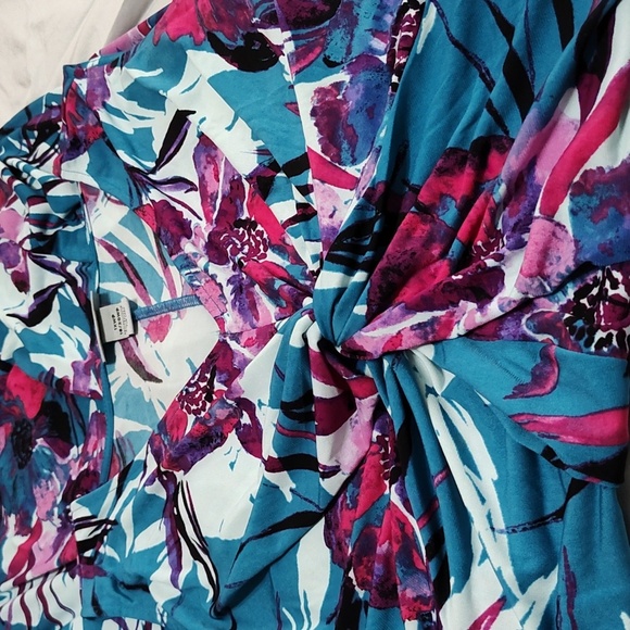 Catherines Maxi Dress Size 1X P Blue & Pink Floral Twist Tie Tropical Print - Picture 9 of 14